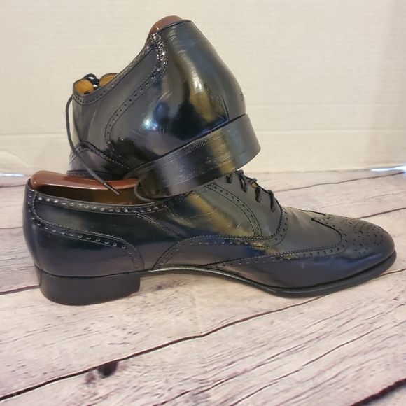 FERRAGAMO SALVATORE MEN'S MADE IN ITALY WINGTIP TIE-UP OXFORD BLACK SIZE 10.5 C - Picture 7 of 12